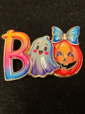 Colorful BOO Ghost Pumpkin Halloween Enamel Pin Brooch